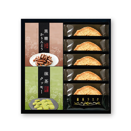 Ginza Rusk Japanese Snacks Gift Set (Ginza Rusk, Karinto, Matcha Cookies) [Direct from Japan]